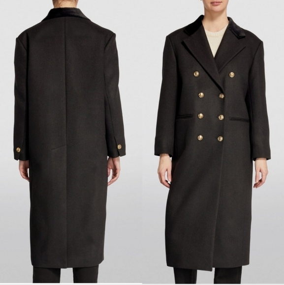 New Sandro "OFFY" Double Breasted Black Long Coat 4 US/36 FR NWT - Picture 8 of 13